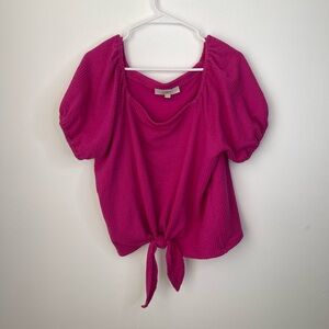 Loft seersucker tie-front blouse in pink Size XL